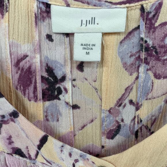 J. Jill Bell Sleeve Button Front Pink Purple Floral Top Womens Medium - Picture 5 of 7